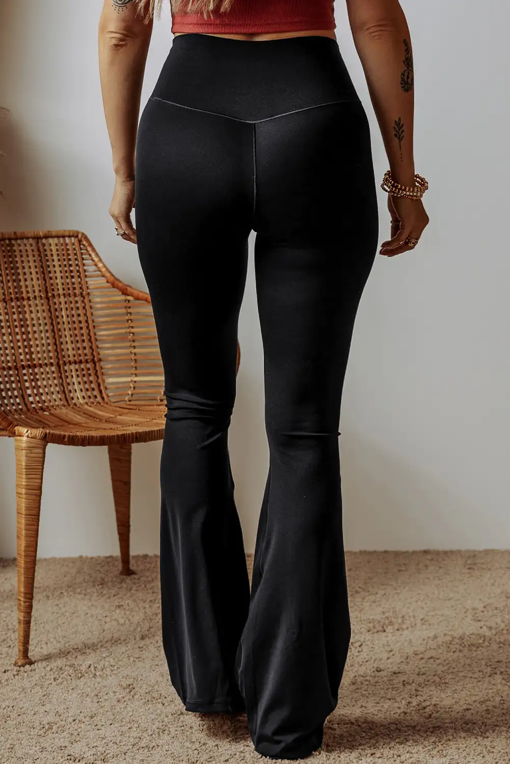 Side angle showing how the leg opens toward the hem