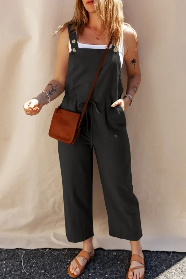 Fresh Black Drawstring Cropped Overall