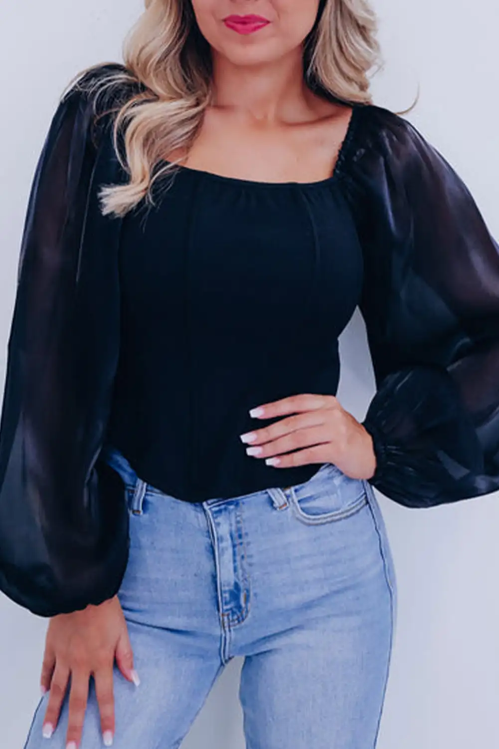 Chic Black Lantern Sleeve Top