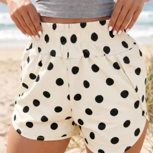 Apricot Polka Dot Shirred High-Waist Shorts