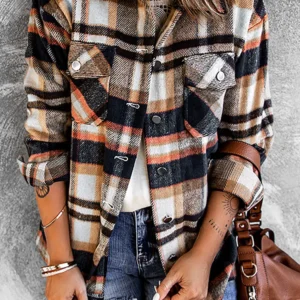 Chic Dark Blue Plaid Pocket Shacket for Casual Fall and Autumn Outfits