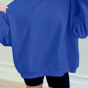 Dark Blue Solid Oversized Mock Neck Sweatshirt