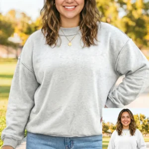 Light Grey Exposed-Seam Reversible Sweatshirt | Plus Size, Mock-Neck, Double Wear