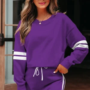 Tillandsia Purple Varsity Stripe Drop-Shoulder Two-Piece Skort Set