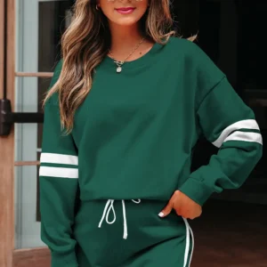 Evergreen Varsity Stripe Two-Piece Pullover Skort Set