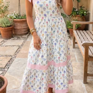 Multicolor Floral Print Knot-Strap Maxi Dress