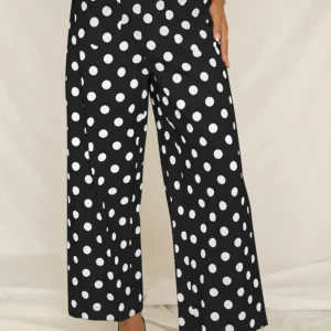 Black Polka Dot Patch Pocket Wide-Leg Pants