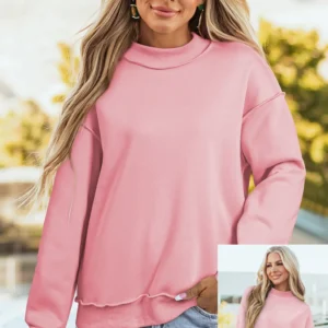 Light Pink Oversize Reversible Mock-Neck Sweatshirt with Drop Shoulders