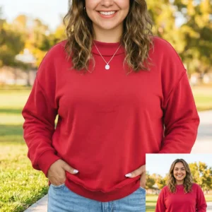 Racing Red Reversible Seam-Detail Plus Size Sweatshirt — Mock Neck, Double Wear