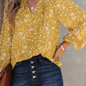 Yellow Floral Crinkled Blouse