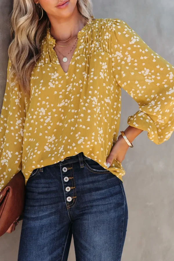 Yellow Floral Crinkled Blouse