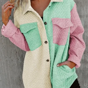 Quilted Green Color Block Shacket