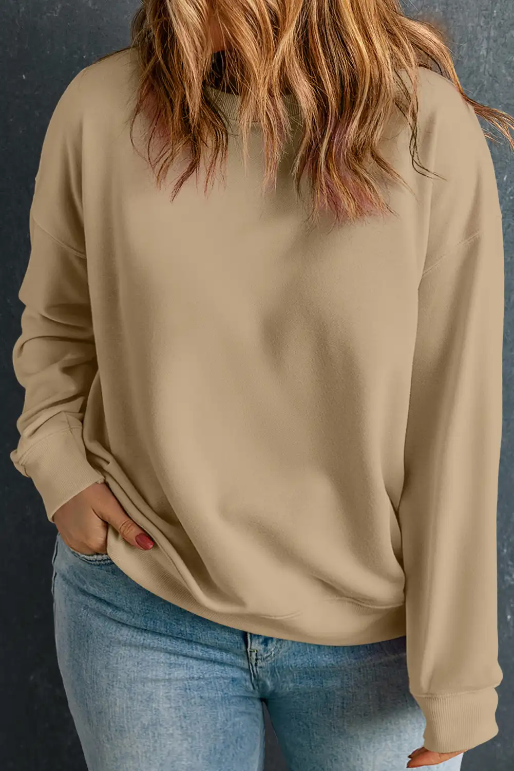 Apricot Solid Drop Shoulder Plus Size Sweatshirt