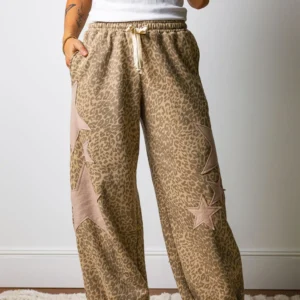 Khaki Leopard Star Patch Jogger Pants