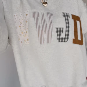 Gray WWJD Mixed Pattern Embroidered Patch Graphic Mock-Neck Sweatshirt (Oversized)