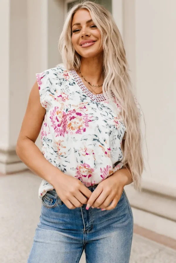 Pink Floral Sleeveless Blouse