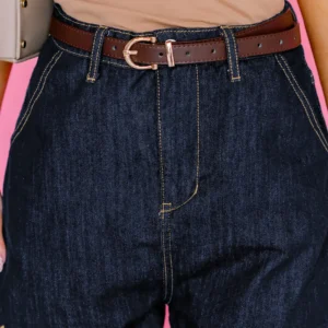 Navy Blue Embroidered Scalloped-Trim Denim Shorts