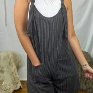 Dark Grey Striped Knotted Romper
