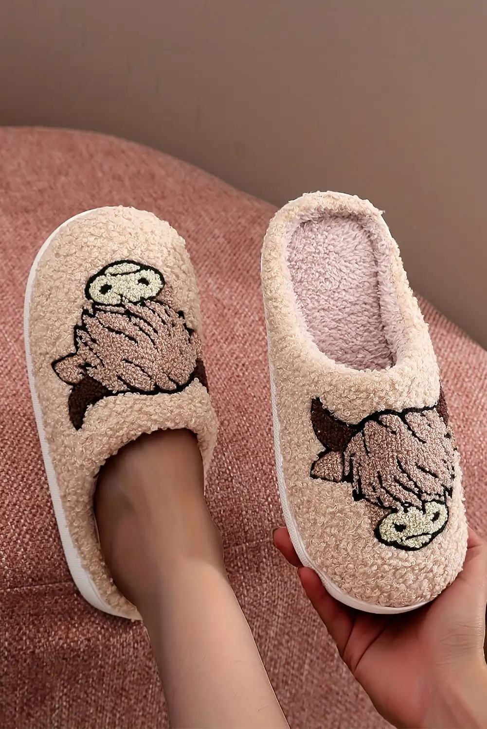 Cozy Parchment Animal Plush Slippers