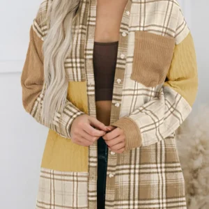 Plaid Color Block Shirt Jacket