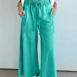 Sea Green Mineral-Wash Drawstring Elastic-Waist Pants