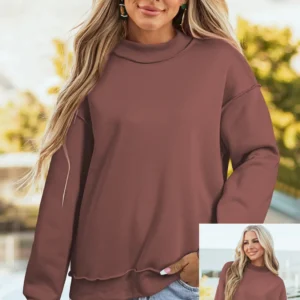 Coffee Oversize Reversible Drop-Shoulder Mock-Neck Sweatshirt