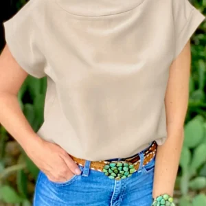 Chic Summer Casual Solid Color Oatmeal Crew Neck Top for Effortless Everyday Style