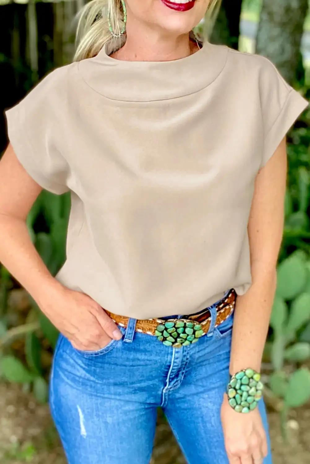 Chic Oatmeal Crew Neck Top