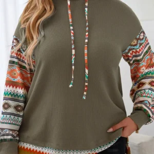 Jungle Green Aztec Patchwork Plus Size Hoodie