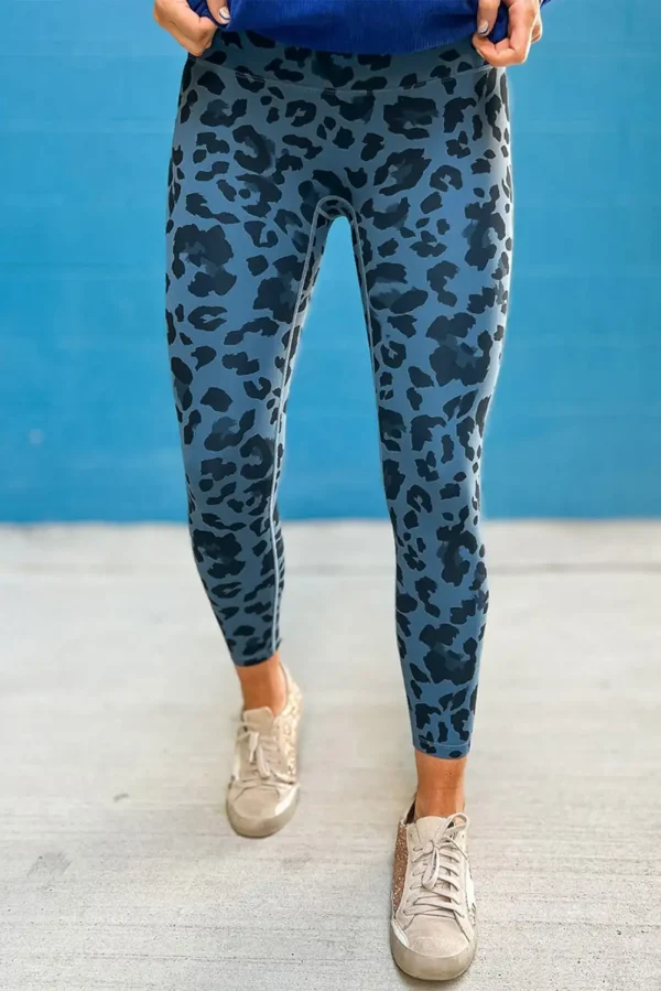 Fresh Blue Leopard Print Leggings