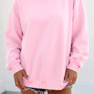 Pink Colorblock Polka Dot Oversized Sweatshirt