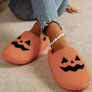 Cozy Halloween Pumpkin Plush Slippers for Ultimate Comfort and Festive Style in Orange