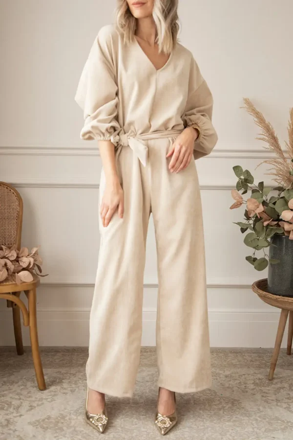 Apricot Elegant Wide-leg Jumpsuit