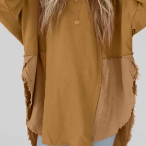 Camel Vintage Patchwork Oversized Blouse