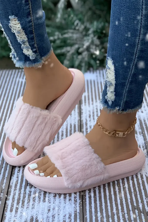 Cozy Pink Plush Band Home Slippers