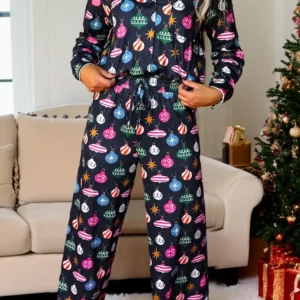 Navy Blue Christmas Lights Pajama Set - Shirt & Pants