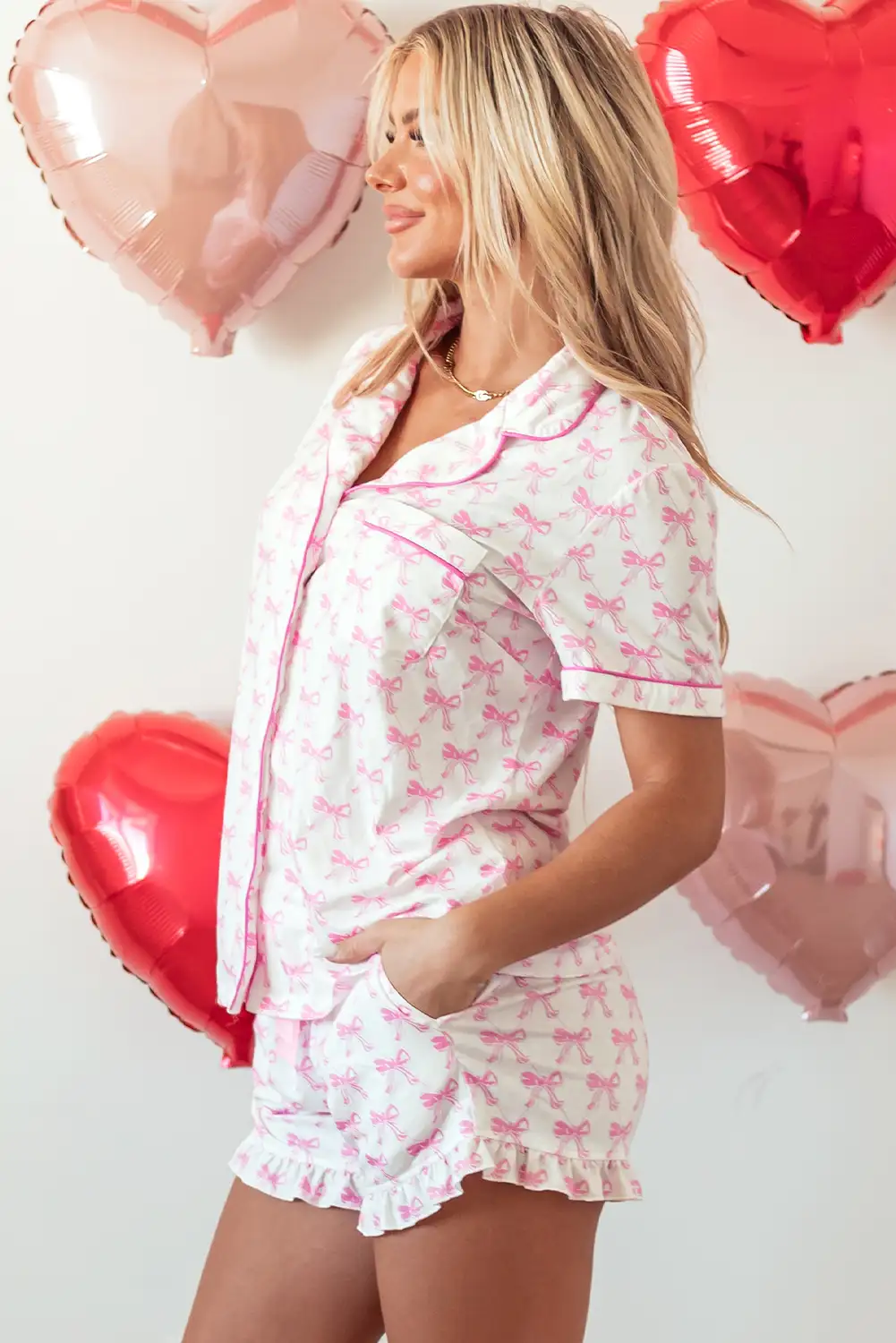 Pink bowknot pajamas styled for an easy at-home day