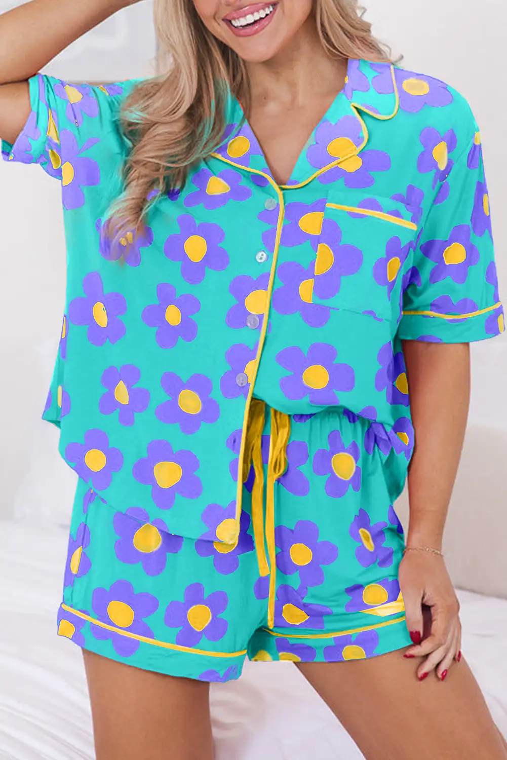 Fresh Green Floral Pajama Set