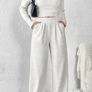 Beige Wide Leg Two Piece Set