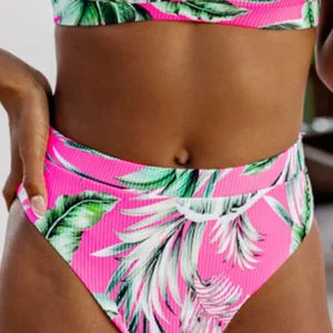 Tropical Rose Textured Bikini Bottoms for Bohemian Summer Vibes in Pink Multicolor Perfect for Vacation and Abstract Beach Days