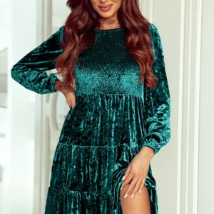 Glamorous Green Velvet Puff Sleeve Mini Dress