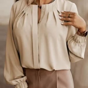khaki stretch cuff shirt — Elegant Khaki Graceful Stretch Cuff Shirt Perfect for Autumn Fashion and Stylish Fall Outfits