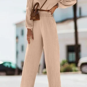 Khaki Crinkle Two Piece Set