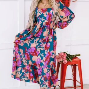 Chic Vintage Multicolour Floral Print Midi Dress for Casual Summer Outings
