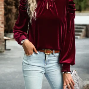 Fiery Red Velvet Blouse