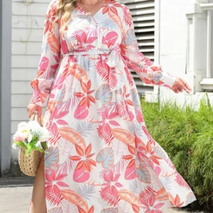 Multicolor Tropical Palm Print Plus Size Maxi Dress