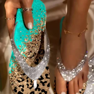 Leopard Sequin Beach Flip Flops