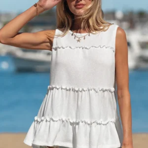 White Tiered Frill Trim A-Line Tank Top