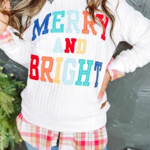 Bright White Cable Knit Pullover Sweatshirt