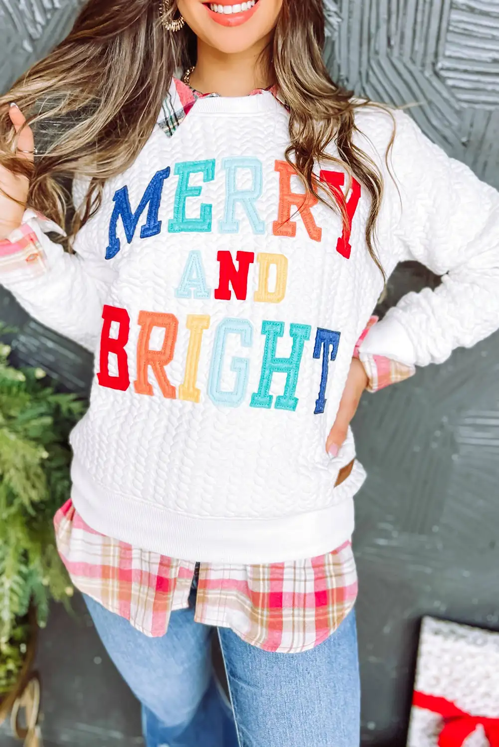 Bright White Cable Knit Pullover Sweatshirt